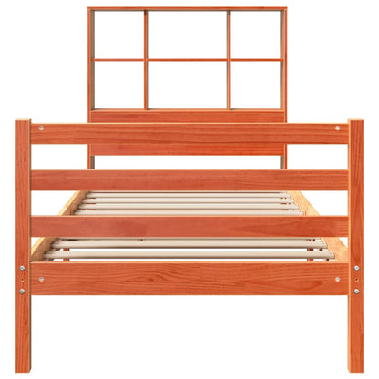 vidaXL Massivholzbett mit Regal ohne Matratze Wachsbraun 100x200 cm