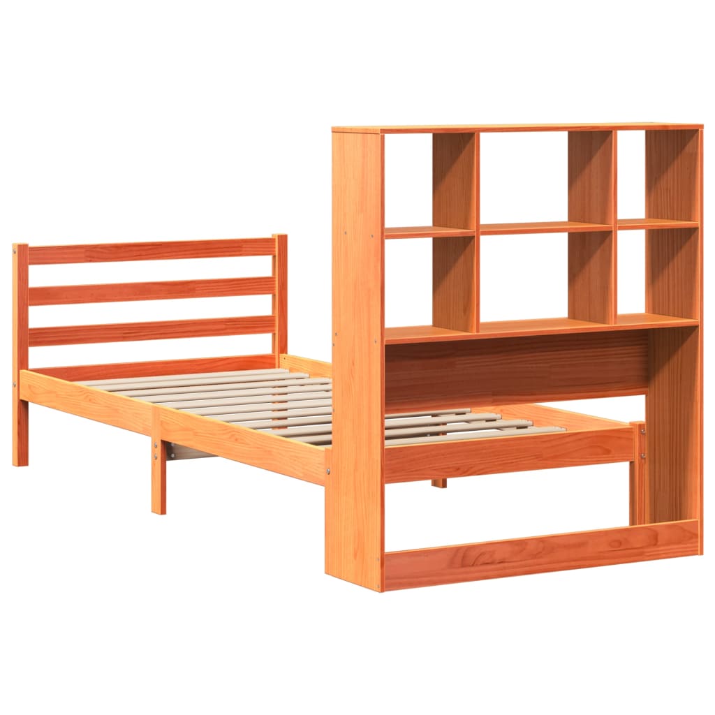 vidaXL Massivholzbett mit Regal ohne Matratze Wachsbraun 100x200 cm
