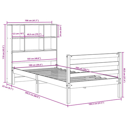 vidaXL Massivholzbett mit Regal ohne Matratze Wachsbraun 100x200 cm
