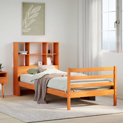 vidaXL Massivholzbett mit Regal ohne Matratze Wachsbraun 100x200 cm