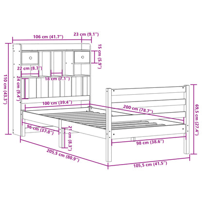 vidaXL Massivholzbett mit Regal ohne Matratze 100x200 cm Kiefer