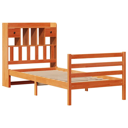 vidaXL Lit en bois massif avec étagère sans matelas Marron ciré 75x190 cm