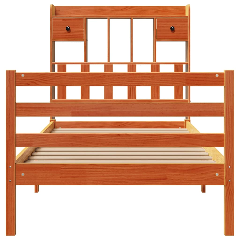 vidaXL Lit en bois massif avec étagère sans matelas Marron ciré 75x190 cm