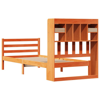 vidaXL Lit en bois massif avec étagère sans matelas Marron ciré 75x190 cm