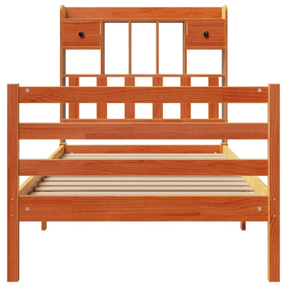 vidaXL Lit en bois massif avec étagère sans matelas Marron miel 100x200 cm