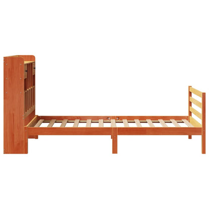 vidaXL Lit en bois massif avec étagère sans matelas Marron miel 100x200 cm