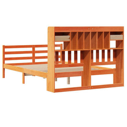 vidaXL Lit en bois massif avec étagère sans matelas Marron ciré 150x200 cm