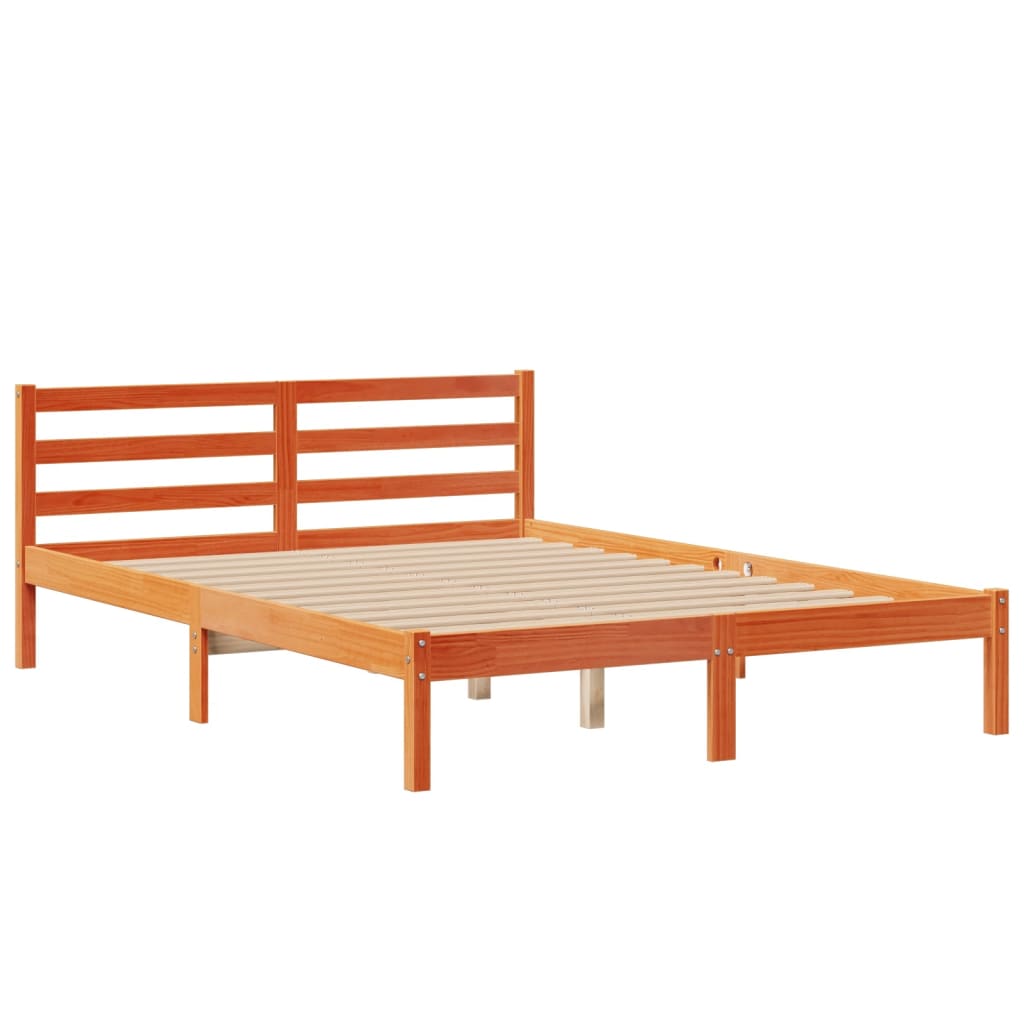 vidaXL Lit en bois massif avec étagère sans matelas Marron ciré 150x200 cm