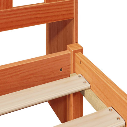 vidaXL Lit en bois massif avec étagère sans matelas Marron ciré 150x200 cm
