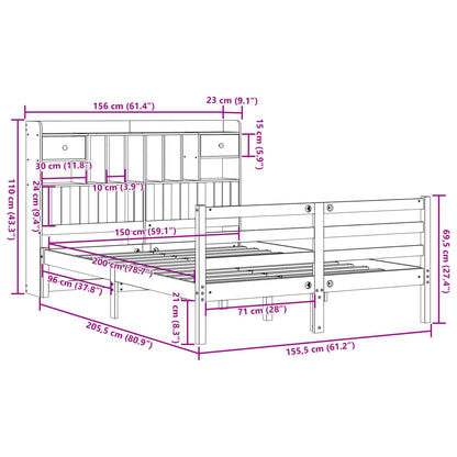vidaXL Lit en bois massif avec étagère sans matelas Marron ciré 150x200 cm