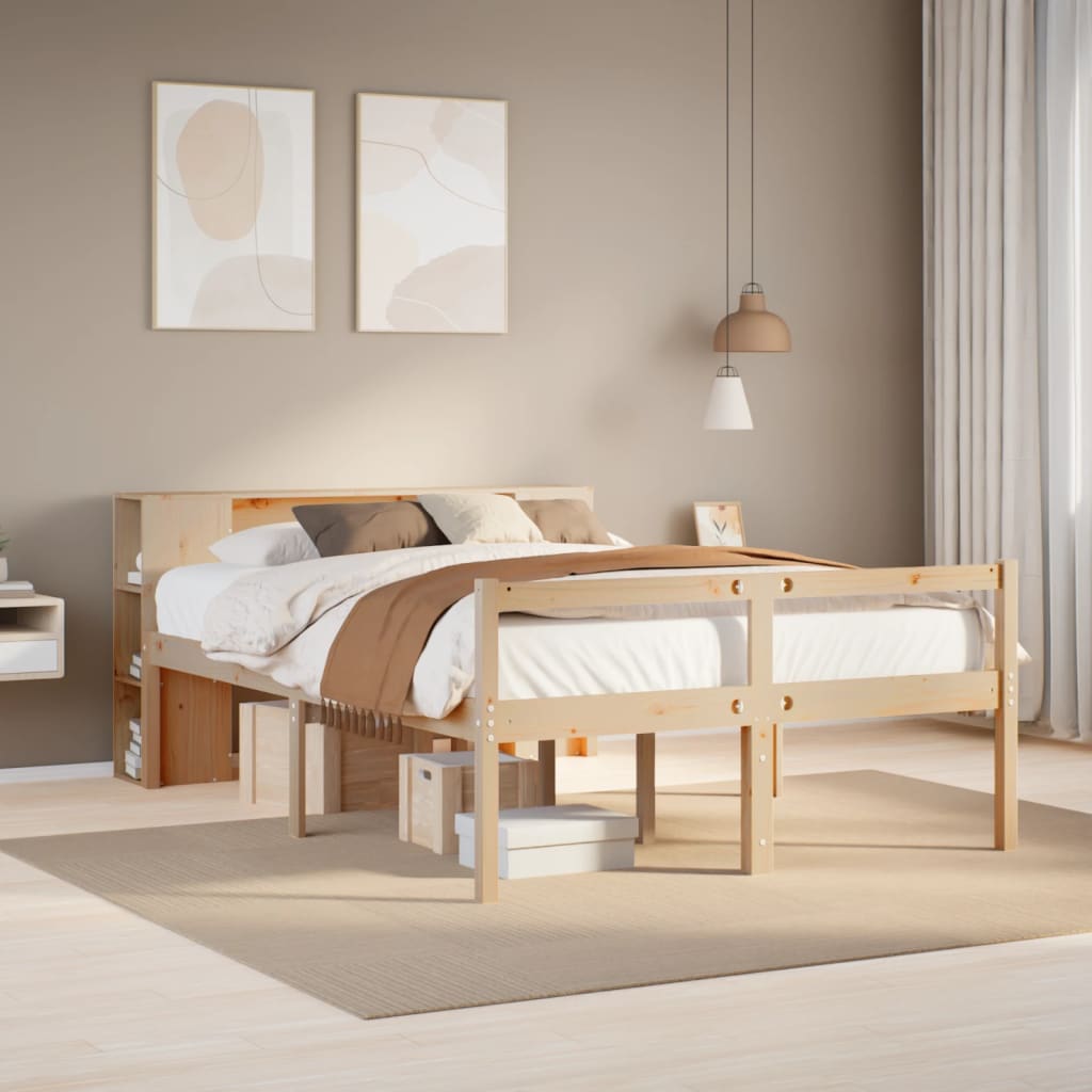 vidaXL Massivholzbett mit Regal ohne Matratze 135x190 cm Kiefernholz