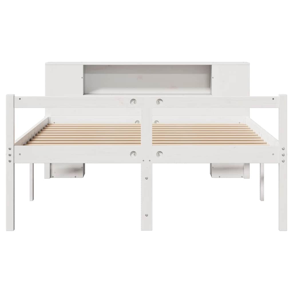 vidaXL Massivholzbett mit Regal ohne Matratze Weiß 160x200 cm Kiefer
