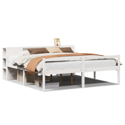 vidaXL Massivholzbett mit Regal ohne Matratze Weiß 200x200 cm Kiefer
