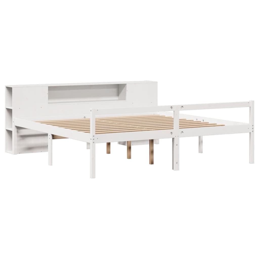 vidaXL Massivholzbett mit Regal ohne Matratze Weiß 200x200 cm Kiefer