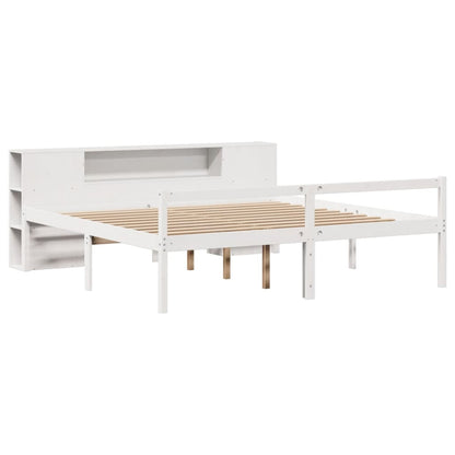 vidaXL Massivholzbett mit Regal ohne Matratze Weiß 200x200 cm Kiefer