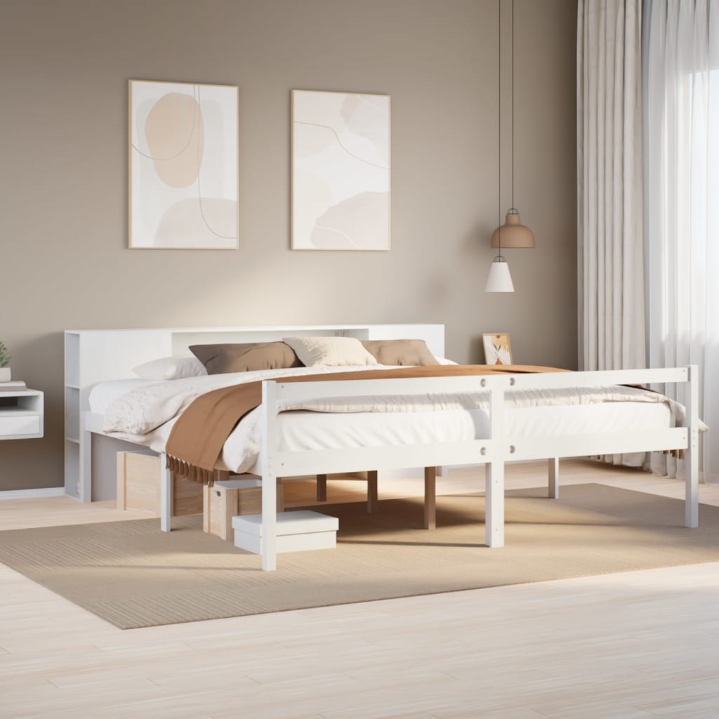 vidaXL Massivholzbett mit Regal ohne Matratze Weiß 200x200 cm Kiefer