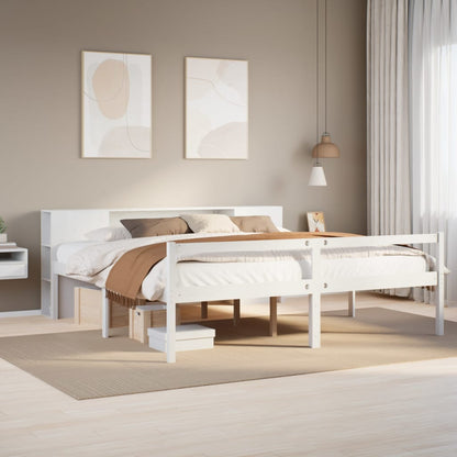 vidaXL Massivholzbett mit Regal ohne Matratze Weiß 200x200 cm Kiefer