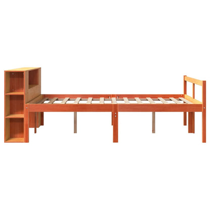 vidaXL Lit en bois massif avec étagère sans matelas Marron ciré 140x200 cm