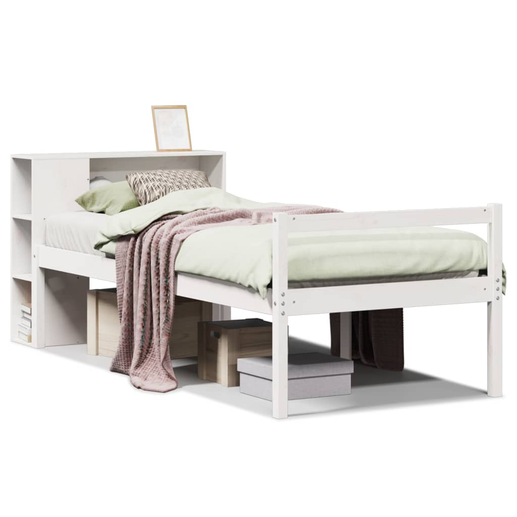 vidaXL Massivholzbett mit Regal ohne Matratze Weiß 75x190 cm Kiefer