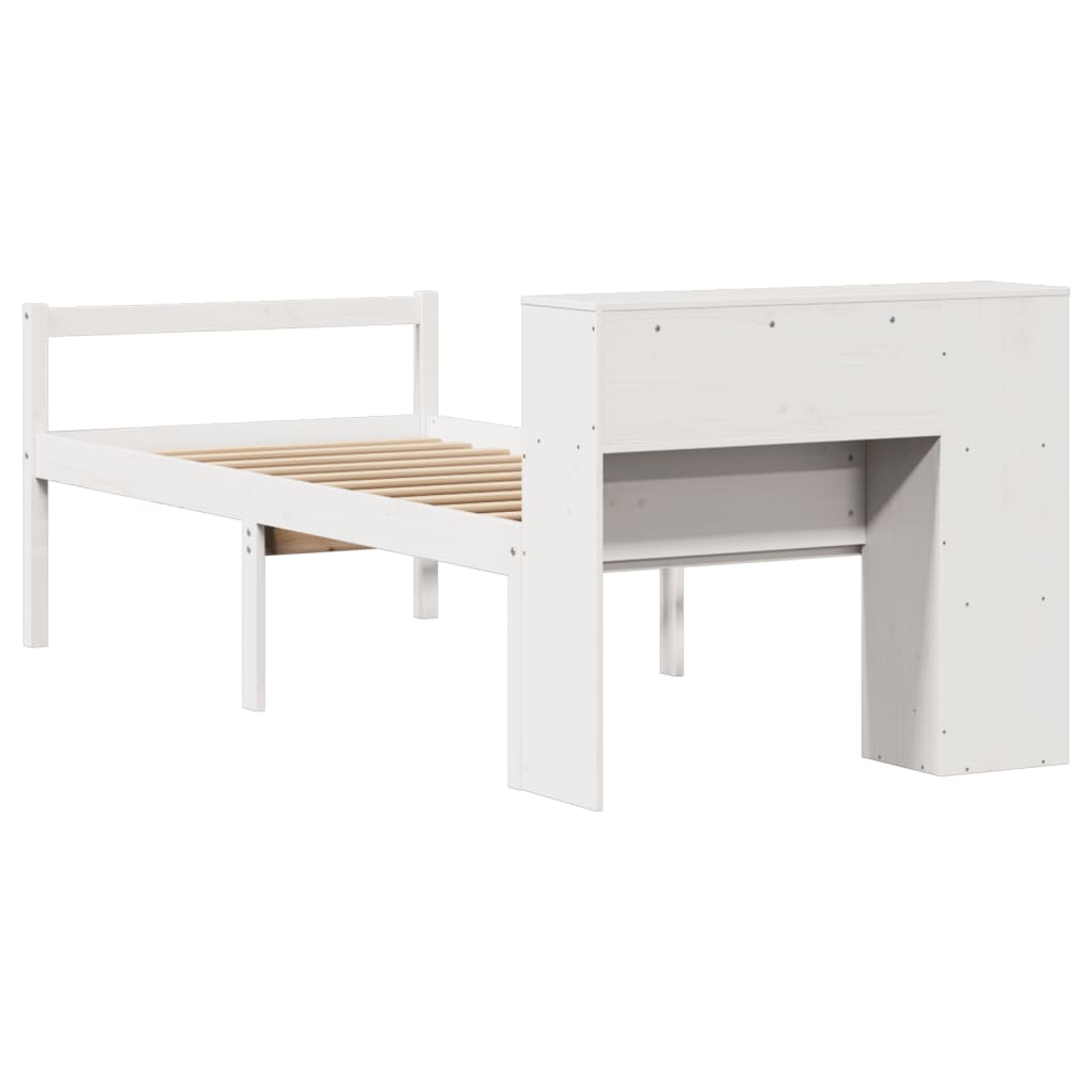 vidaXL Massivholzbett mit Regal ohne Matratze Weiß 75x190 cm Kiefer