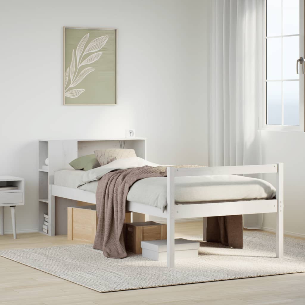 vidaXL Massivholzbett mit Regal ohne Matratze Weiß 75x190 cm Kiefer