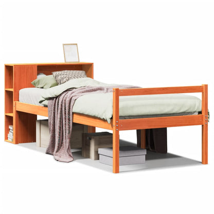 vidaXL Massivholzbett mit Regal ohne Matratze Wachsbraun 75x190 cm