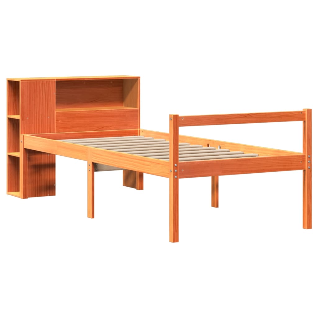 vidaXL Massivholzbett mit Regal ohne Matratze Wachsbraun 75x190 cm
