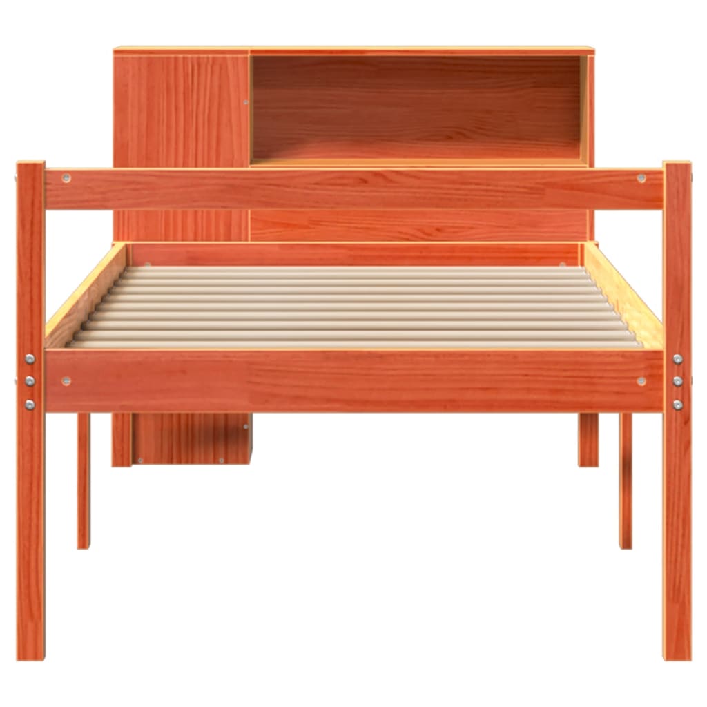 vidaXL Massivholzbett mit Regal ohne Matratze Wachsbraun 75x190 cm