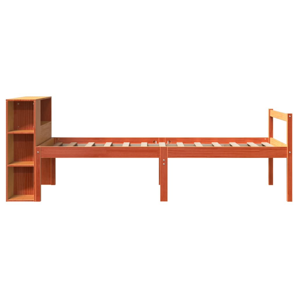 vidaXL Massivholzbett mit Regal ohne Matratze Wachsbraun 75x190 cm
