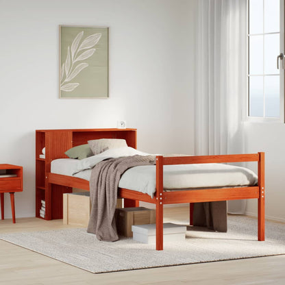 vidaXL Massivholzbett mit Regal ohne Matratze Wachsbraun 75x190 cm