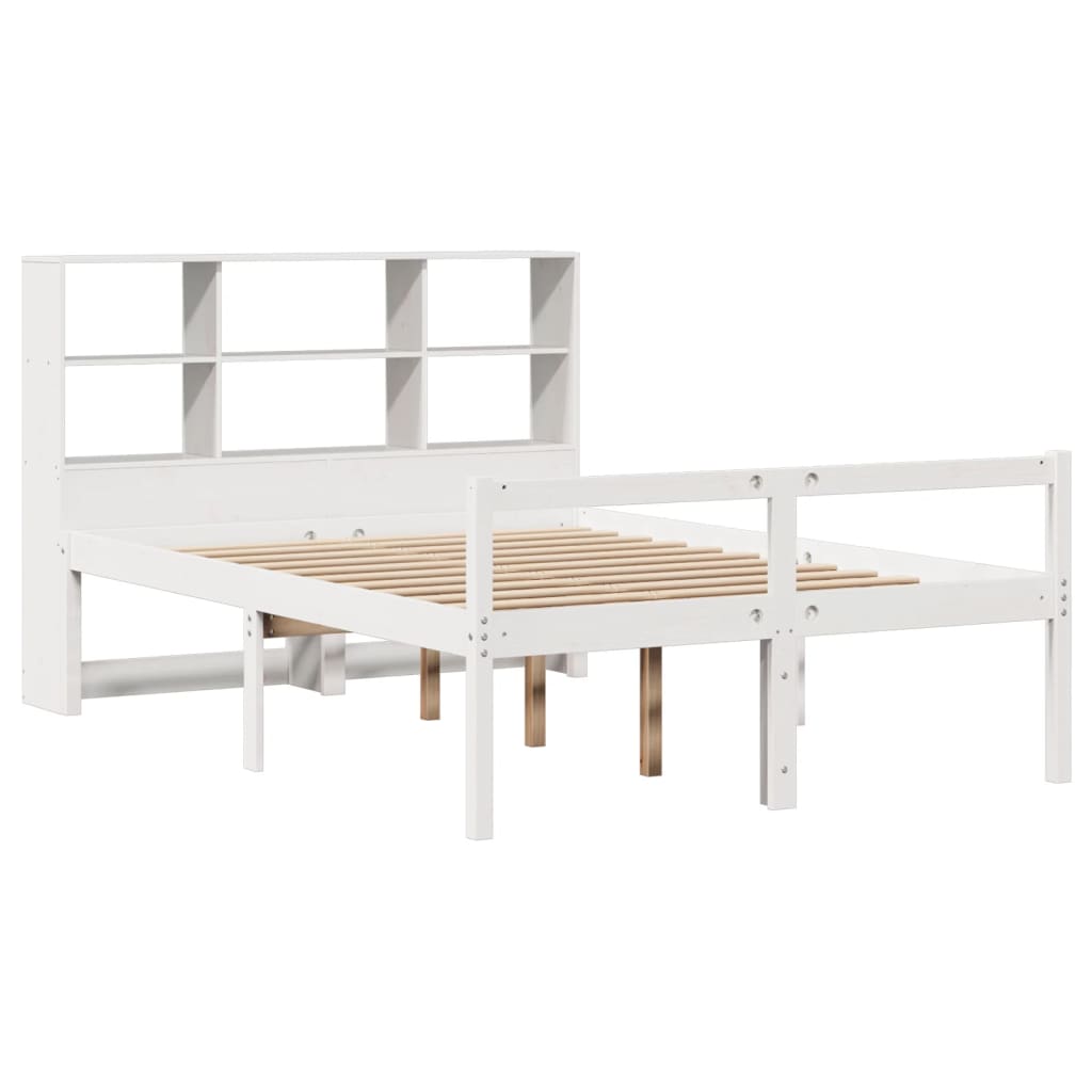 vidaXL Massivholzbett mit Regal ohne Matratze Weiß 140x190 cm Kiefer