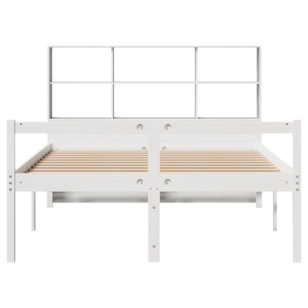 vidaXL Massivholzbett mit Regal ohne Matratze Weiß 140x190 cm Kiefer