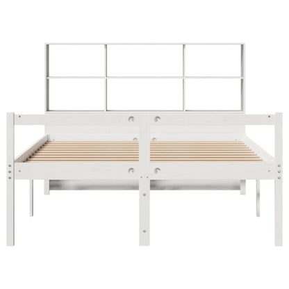 vidaXL Massivholzbett mit Regal ohne Matratze Weiß 140x190 cm Kiefer