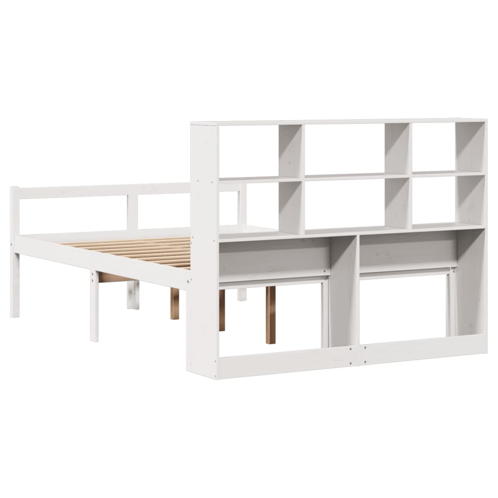 vidaXL Massivholzbett mit Regal ohne Matratze Weiß 140x190 cm Kiefer