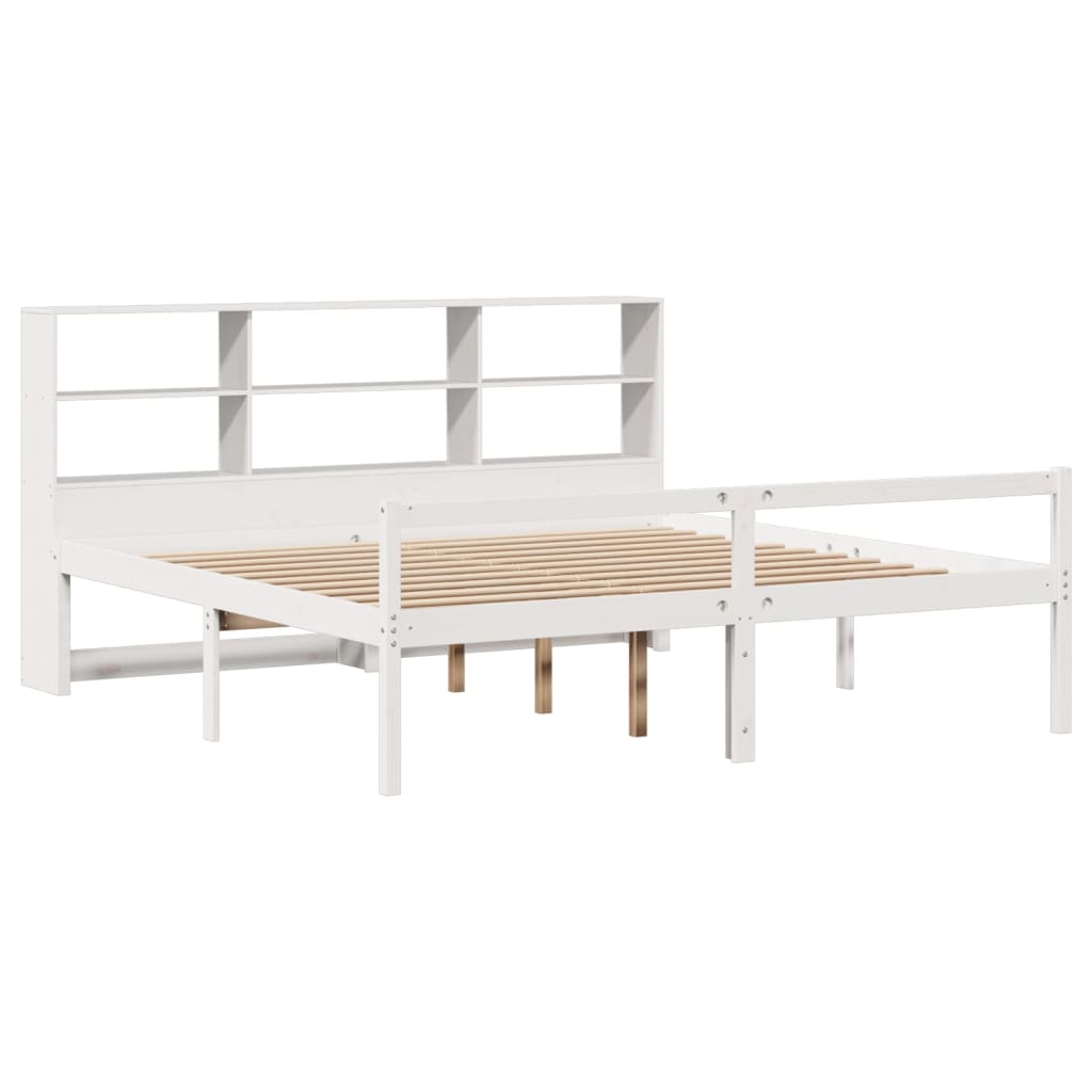 vidaXL Lit en bois massif avec étagère sans matelas Blanc 180x200 cm Pin