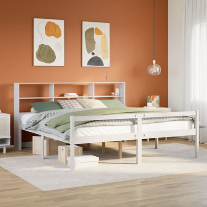 vidaXL Lit en bois massif avec étagère sans matelas Blanc 180x200 cm Pin