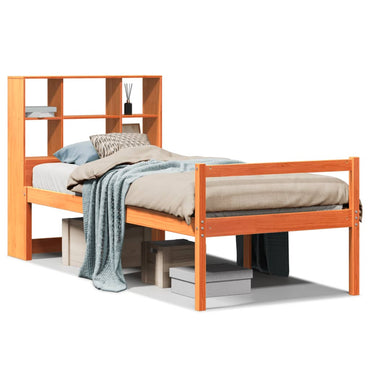 vidaXL Lit en bois massif avec étagère sans matelas Marron ciré 75x190 cm