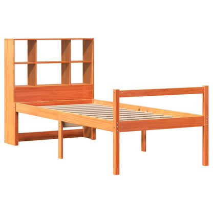 vidaXL Lit en bois massif avec étagère sans matelas Marron ciré 75x190 cm