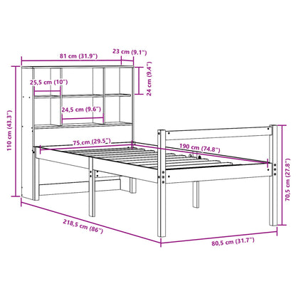 vidaXL Lit en bois massif avec étagère sans matelas Marron ciré 75x190 cm