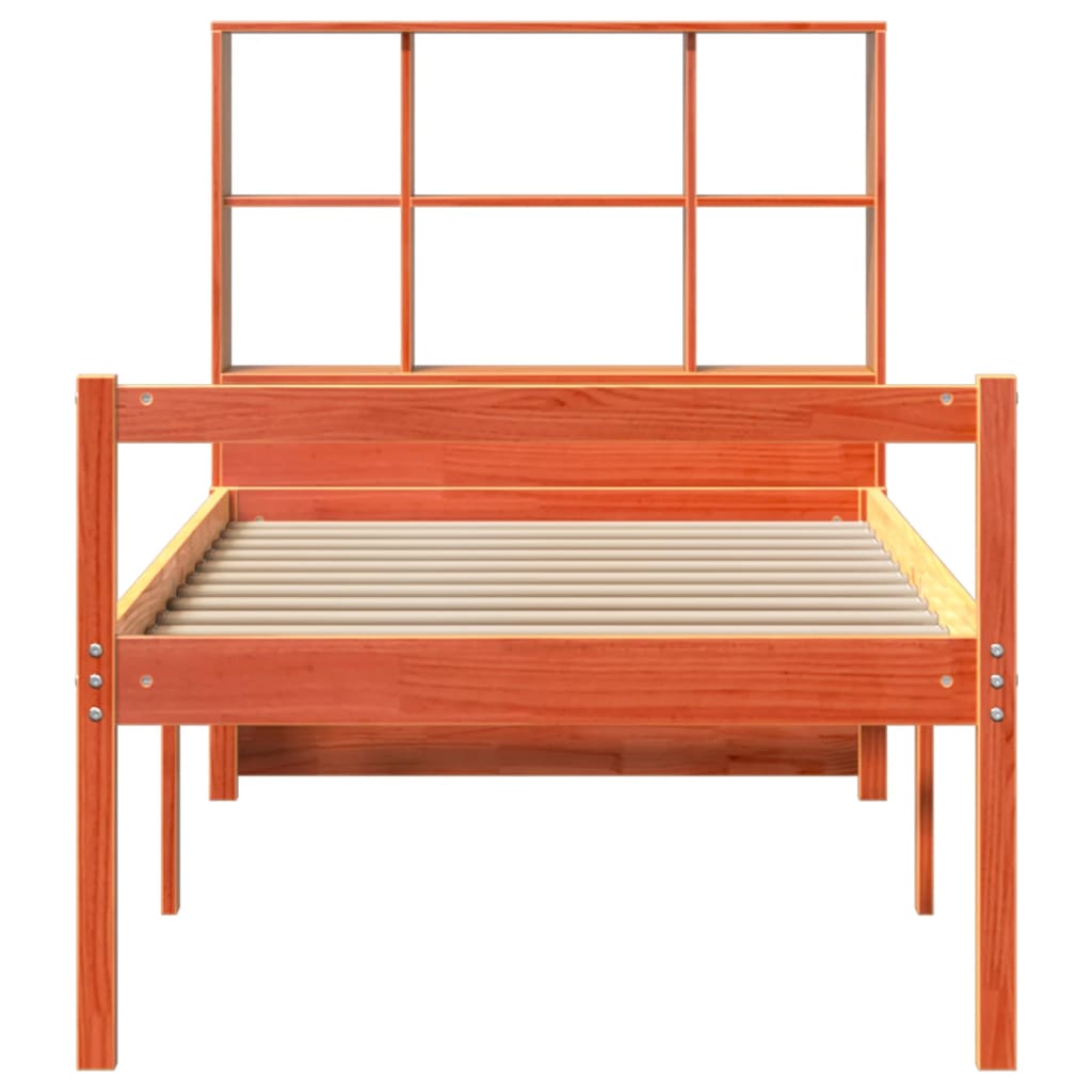 vidaXL Lit en bois massif avec étagère sans matelas Marron ciré 75x190 cm