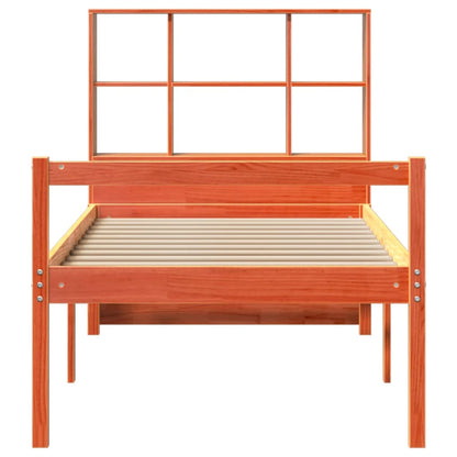 vidaXL Lit en bois massif avec étagère sans matelas Marron ciré 75x190 cm