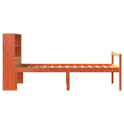 vidaXL Lit en bois massif avec étagère sans matelas Marron ciré 75x190 cm