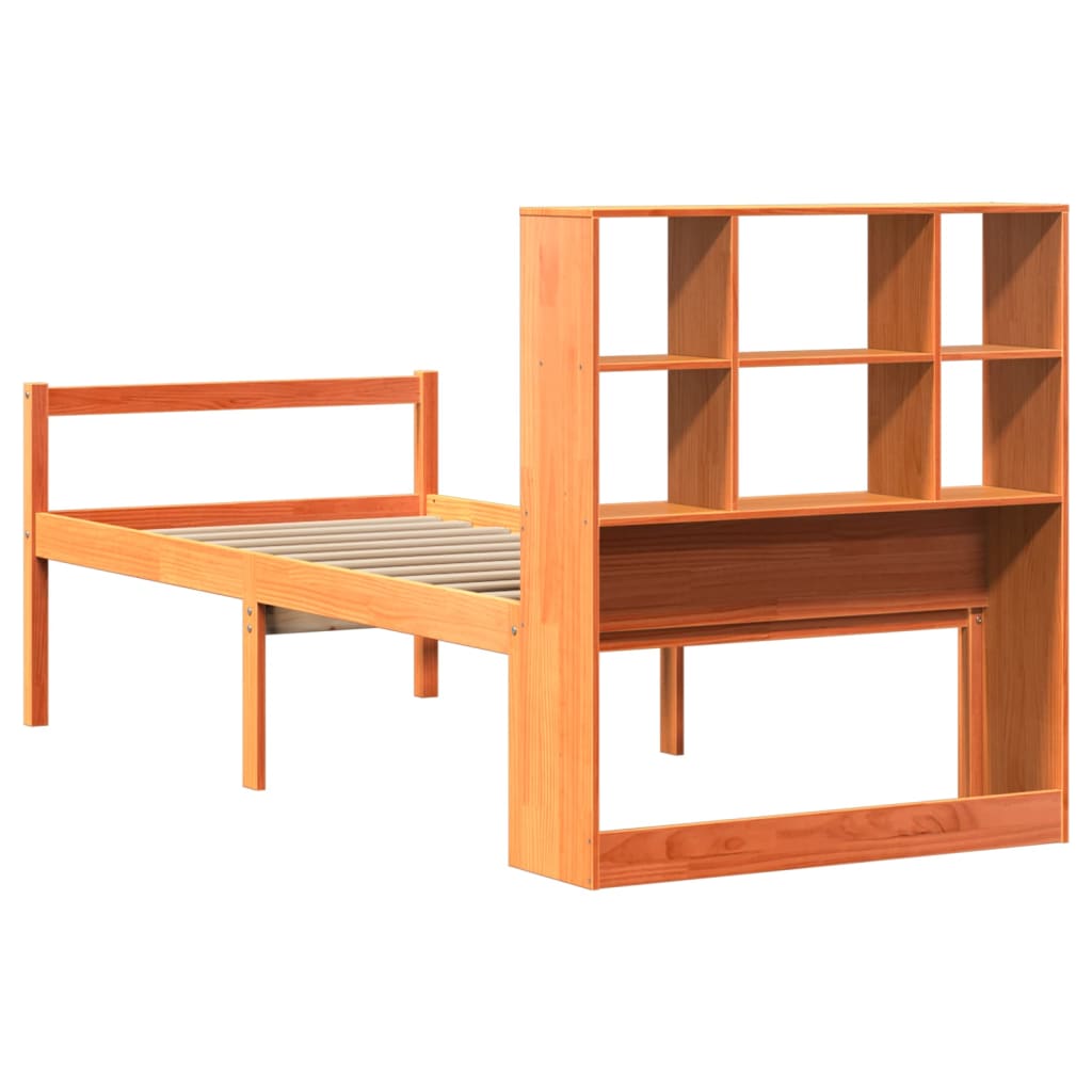 vidaXL Lit en bois massif avec étagère sans matelas Marron ciré 75x190 cm