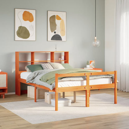 vidaXL Massivholzbett mit Regal ohne Matratze Wachsbraun 120x190 cm