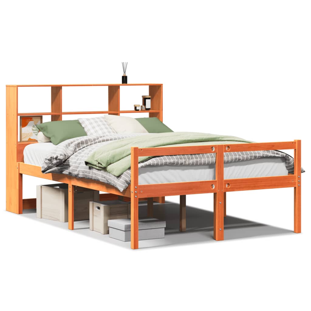 vidaXL Massivholzbett mit Regal ohne Matratze Wachsbraun 120x200 cm