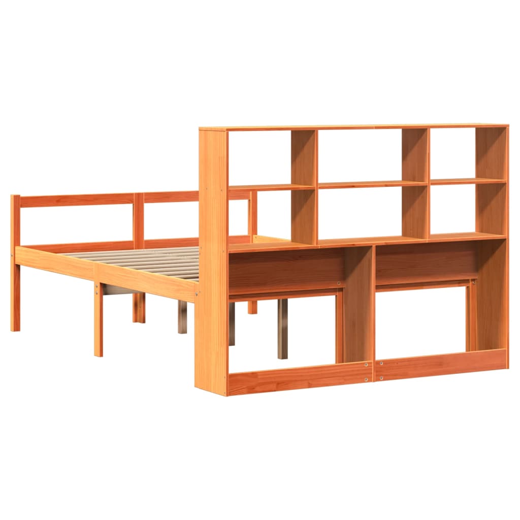 vidaXL Massivholzbett mit Regal ohne Matratze Wachsbraun 120x200 cm