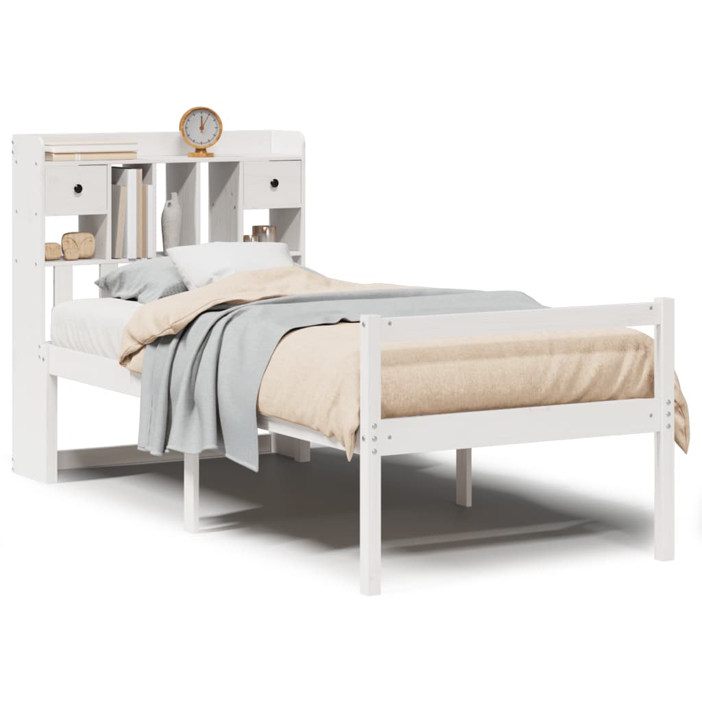 vidaXL Massivholzbett mit Regal ohne Matratze Weiß 75x190 cm Kiefer