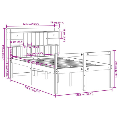 vidaXL Massivholzbett mit Regal ohne Matratze 135x190 cm Kiefernholz