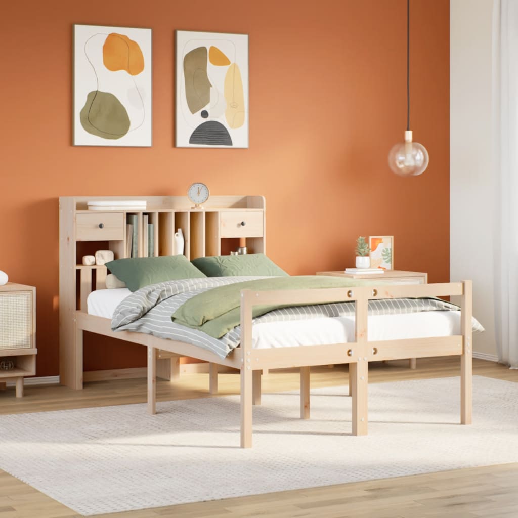 vidaXL Massivholzbett mit Regal ohne Matratze 135x190 cm Kiefernholz