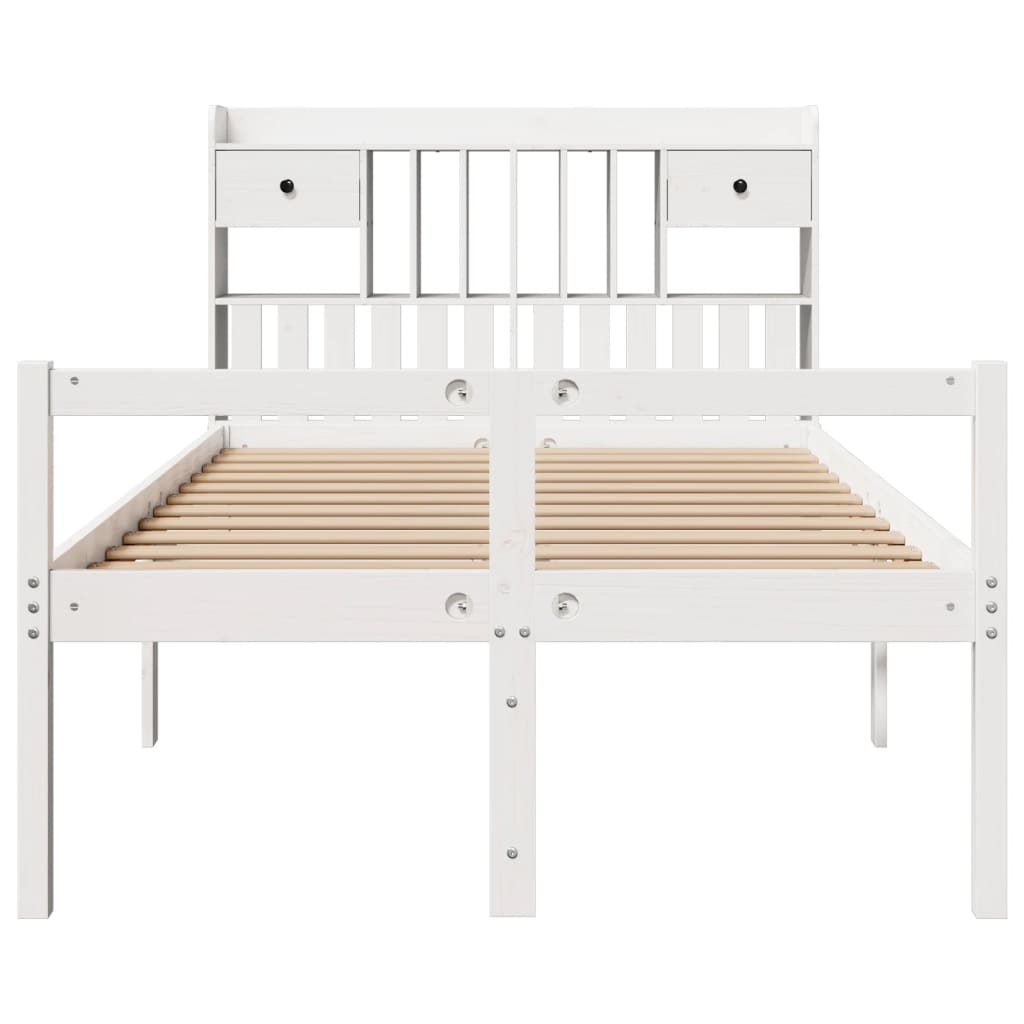 vidaXL Massivholzbett mit Regal ohne Matratze Weiß 135x190 cm Kiefer